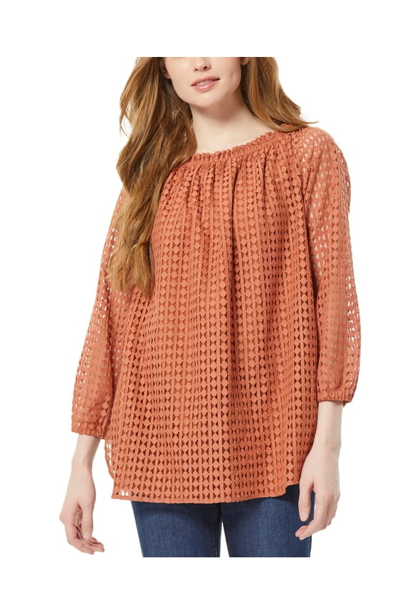 Women's Smocked Neckline Blouse with Elastic Cuff Fawn XSmall