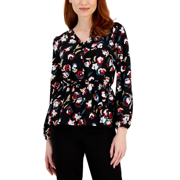 Women's Smocked Peplum V-Neck Blouse Multi XL
