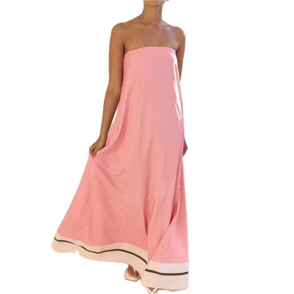 Women's Smocked Printed Tube Maxi Dress fabric 100% Polyester Comfortable Lightweight Everyday Wear for Summer
