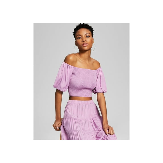 Women's Smocked Puff Sleeve Top Dusty Lilac XS