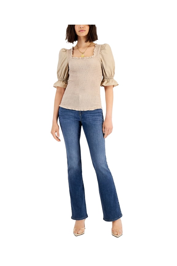 Women's Smocked Puff-Sleeve Top Toasted Twine XXL