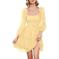 thumbnail image 1 of Women's Smocked Ruffle Mini Dress Square Neck Long Sleeve Party Dress Cute Cottagecore Wedding Guest Dress, 1 of 5