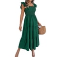 thumbnail image 1 of Women's Smocked Square Neck Cap Sleeve Midi Dress for Summer Events Flowy Fit Easy Care 95% Polyester 5% Elastane, 1 of 26