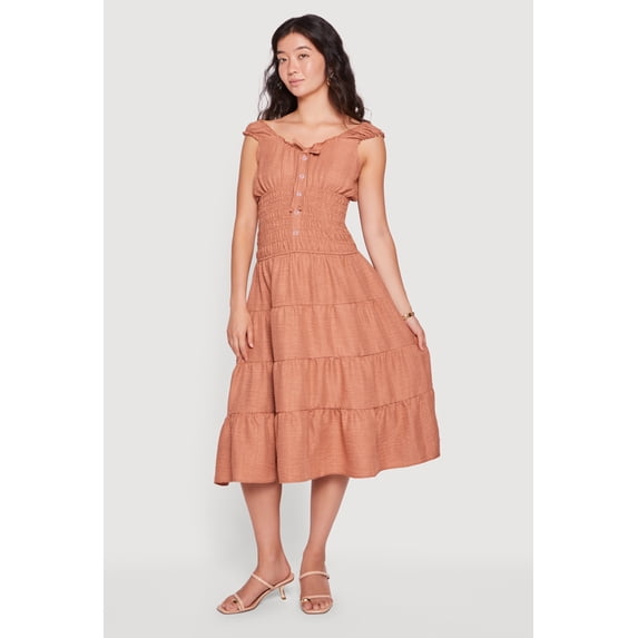 Women's Smocked Tiered Midi Dress