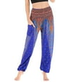 thumbnail image 1 of Women's Smocked Waist Harem Hippie Boho Yoga Palazzo Casual Pants Blue Free Size, 1 of 4