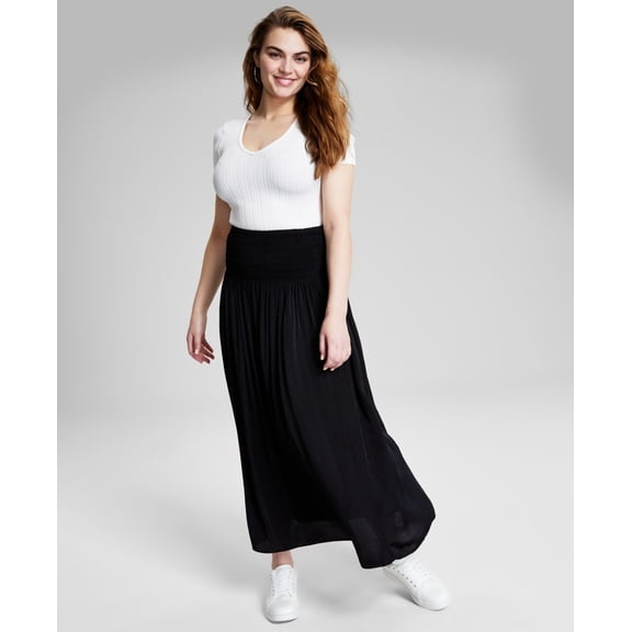 Women's Smocked Waist Maxi Skirt Black S