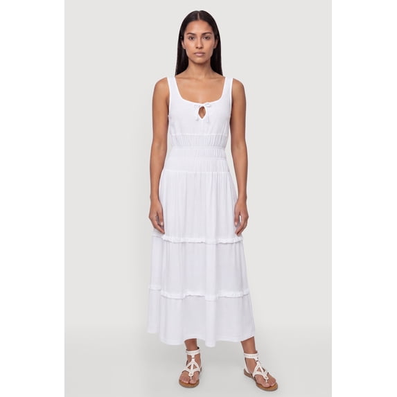 Women's Smocked Waist Ruffle Trim Midi Dress