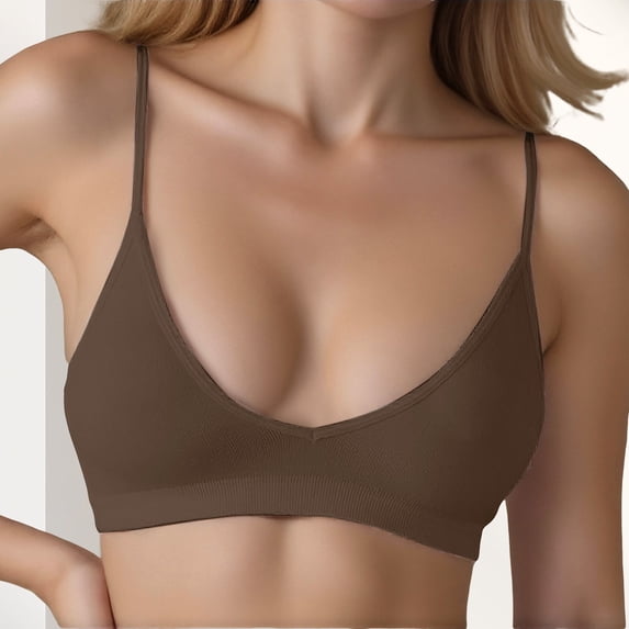 Women's Smooth Cotton T-Shirt Bra JIANLAI Plunge Bra V Neck Wireless No Padded Soft Comfortable Everyday Sleep Bras Coffee