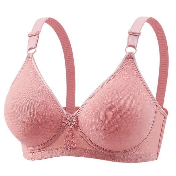 Women's Smooth Cotton T-Shirt Bra JIANLAI Supportive Wireless Push Up Bra Full Coverage No Underwire Seamless Plus Size for Older Women Pink
