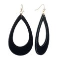 thumbnail image 1 of Women's Smooth Faux Leather Hollow Teardrop Dangle Pierced Earrings, Black/Gold-Tone, 1 of 3