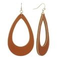 thumbnail image 1 of Women's Smooth Faux Leather Hollow Teardrop Dangle Pierced Earrings, Brown/Gold-Tone, 1 of 3