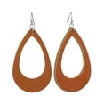thumbnail image 1 of Women's Smooth Faux Leather Hollow Teardrop Dangle Pierced Earrings, Brown, 1 of 3