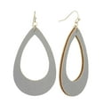 thumbnail image 1 of Women's Smooth Faux Leather Hollow Teardrop Dangle Pierced Earrings, Gray/Gold-Tone, 1 of 3