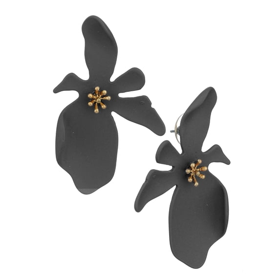 Women's Smooth Matte Wild Flower Petal Pierced Earrings, Gray