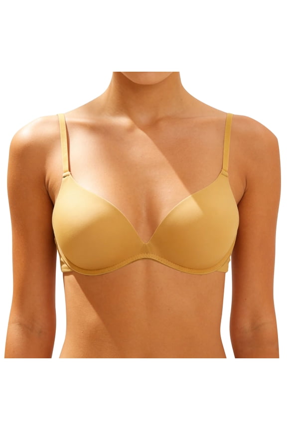 Women's Smooth Surface Push Up Bra Wireless Adjusting Type Seamless Comfortable Breathable for Small Bust, Everyday Wear Lingerie Ultra Soft Both A and B Cups Yellow 38B
