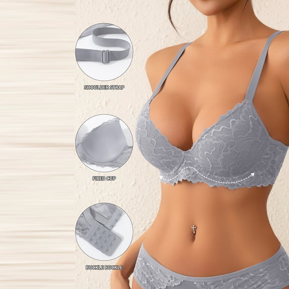 Women's Smoothing T-Shirt Bra Soft Lace Bra Gray XL