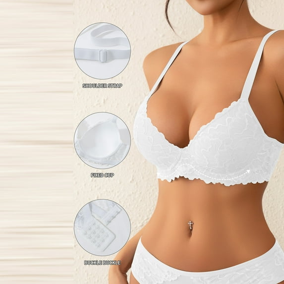 Women's Smoothing T-Shirt Bra Soft Lace Bra White S