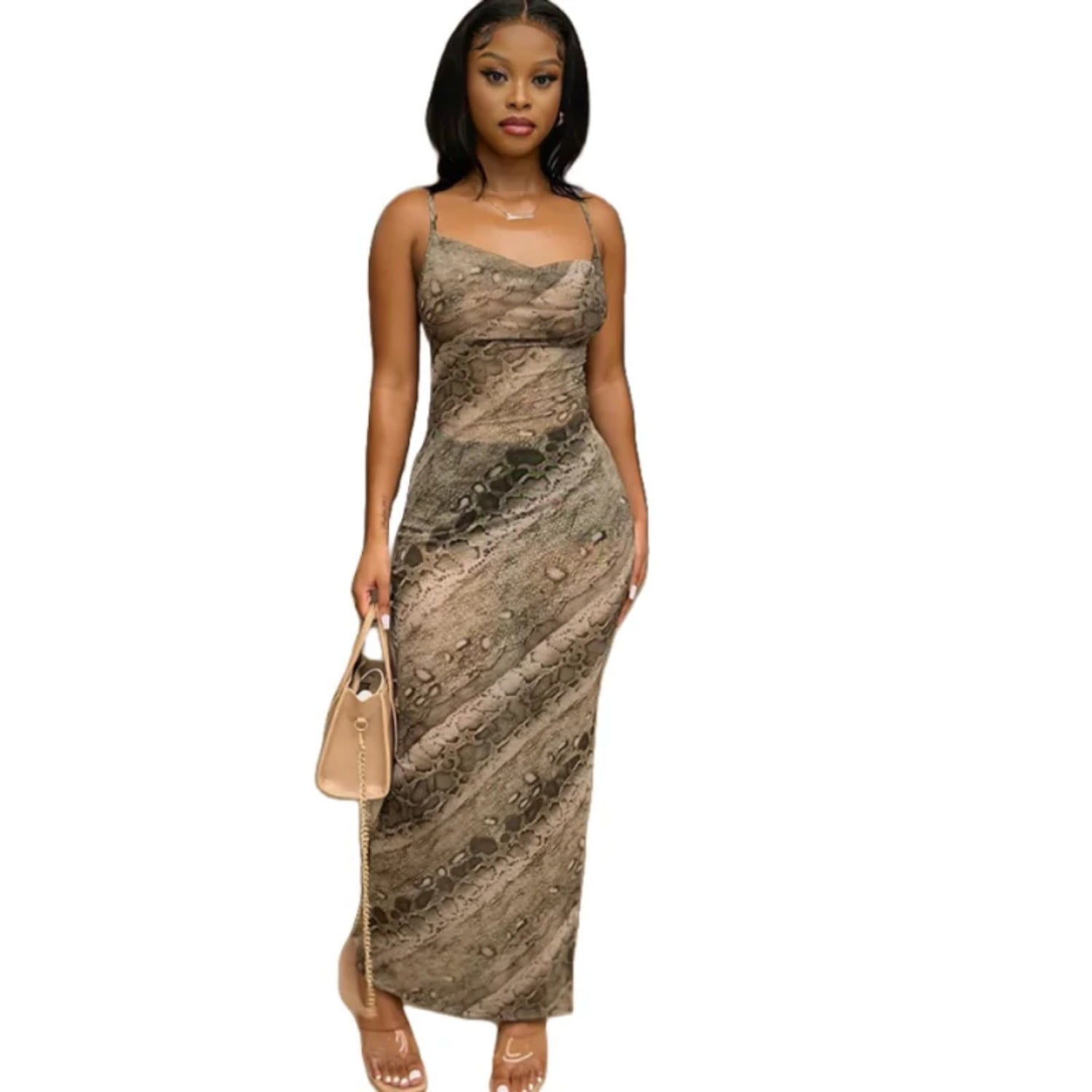 backless snake print dress Women's Snake Print Halter Dress, Sleeveless, Backless, Sexy
