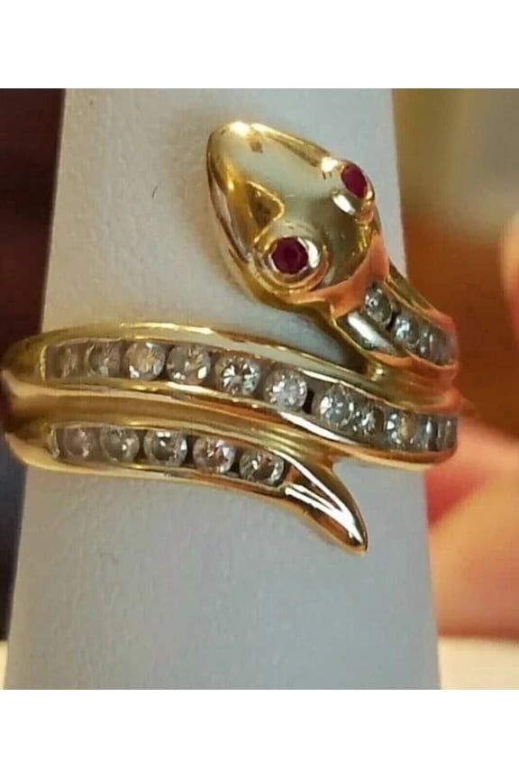 Women's Snake Rings 14K Yellow Gold Plated 2Ct Round Cut Simulated Diamond