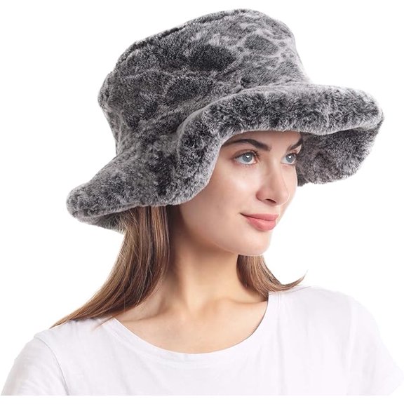 Women's Snakeskin Print Faux Fur Bucket Hat, Winter Warmer Plush Fisherman Cap
