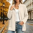thumbnail image 1 of Women's Snap Button Fleece Jacket Stand Collar Long Sleeved Casual Coat With Pocket For Winter Beige M, 1 of 7