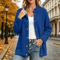 thumbnail image 1 of Women's Snap Button Fleece Jacket Stand Collar Long Sleeved Casual Coat With Pocket For Winter Dark Blue L, 1 of 7