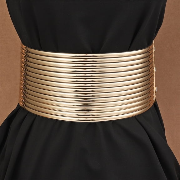 Women's Snap-Button PU Corset Waist Belt Wide Elastic Belts for Dress Stretchy Waistband