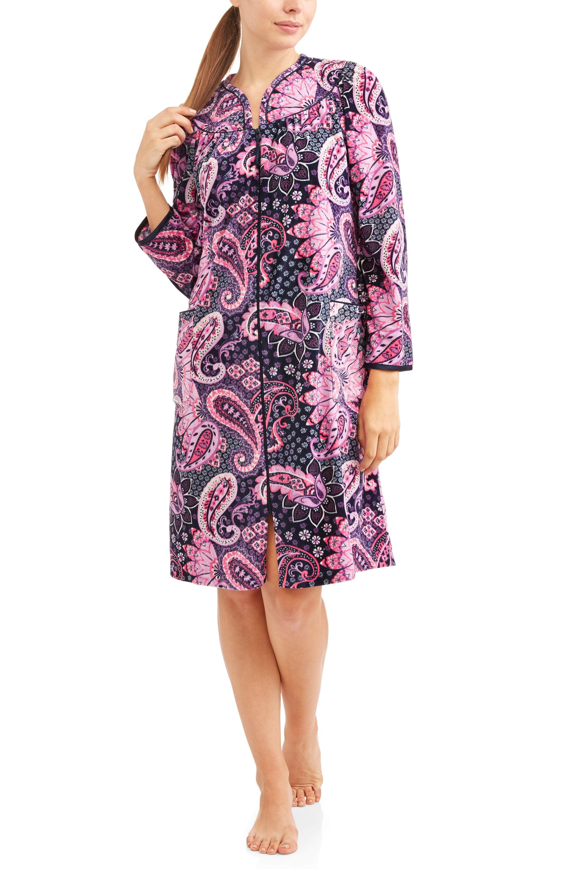 Women's Snap Front Diamond Fleece Printed Duster