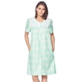 thumbnail image 1 of Women's Snap Front House Dress Embroidered Short Sleeve Seersucker Duster Housecoat Robe Lounger, Plaid Green, XX-Large, 1 of 3