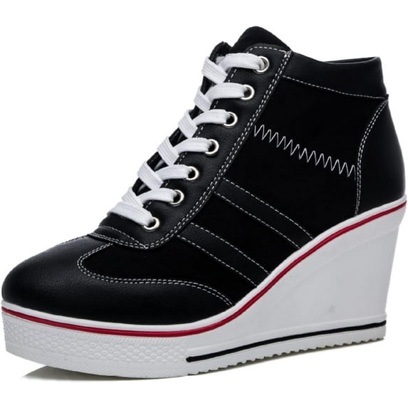 Women's Sneaker Shoes High Heel Fashionable Canvas Shoes High Tube Lace Up Wedge Edge Zipper Slope Angle Shoes Size 4-11