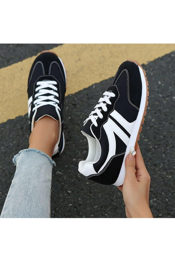 Women's Sneakers - Casual Athletic Shoes, Colorblock Design, Low Top Lace-Up, Solid Color, Plain Toe, Fabric Upper, PVC Inner Sole, Perfect for Spring Summer 2026