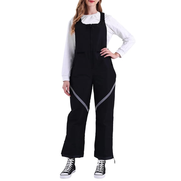 Tearom Women's Slim Fit Thermal Ski Bib Pants Waterproof Windproof Reflective Leg Stripe, Size M