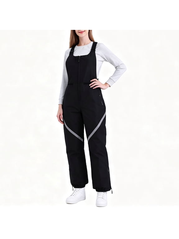 Women's Slim Fit Thermal Ski Bib Pants Waterproof Windproof Reflective Leg Stripe, Size M