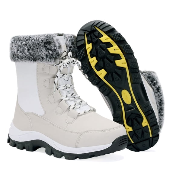 Women’s Snow Boot Waterproof Lace Up Mid-Calf Outdoor Winter Rubber Sole Deep Tread