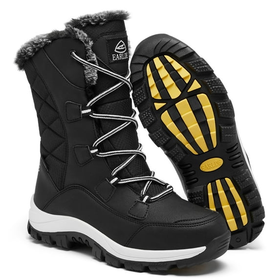Women’s Snow Boot With Waterproof Lace Up Mid-Calf Outdoor Winter Deep Tread Rubber Sole