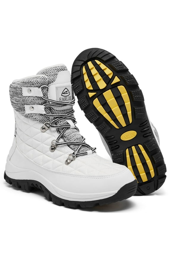 Women’s Snow Boot With Waterproof Lace Up Mid-Calf Outdoor Winter Deep Tread Rubber Sole