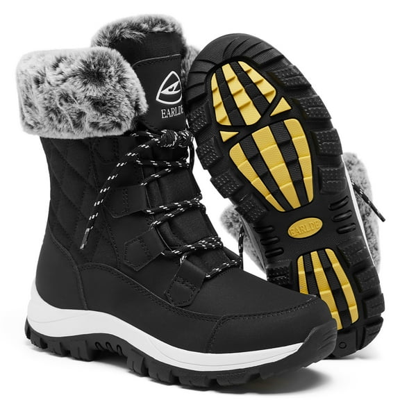 Women’s Snow Boot With Waterproof Lace Up Mid-Calf Outdoor Winter Deep Tread Rubber Sole