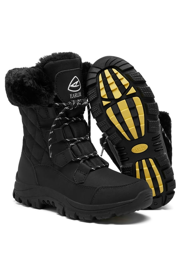 Women’s Snow Boot With Waterproof Lace Up Mid-Calf Outdoor Winter Deep Tread Rubber Sole