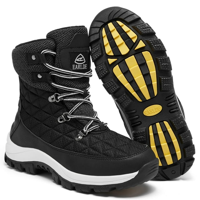 Women’s Snow Boot With Waterproof Lace Up Mid-Calf Outdoor Winter Deep Tread Rubber Sole
