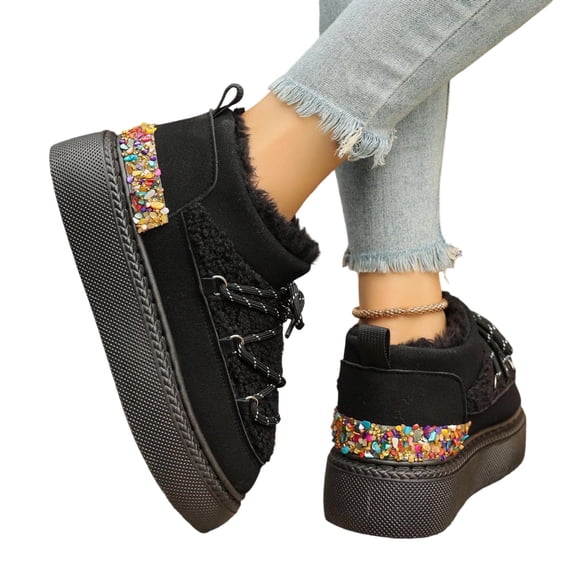 Women's Snow Boots Lace-Up Winter Booties with Fleece Lining Thick Sole Ankle Boots Women's Casual Thickened Boots Women's Walking Shoes