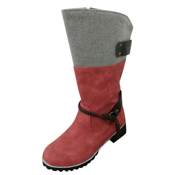 Women's Snow Boots Warm Faux Fur Lined Mid Calf Winter Snow Boots Non-Slip Western Boots