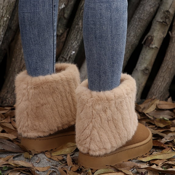 Women's Snow Boots, Warm Fuzzy Lined Short Booties with Platform Sole
