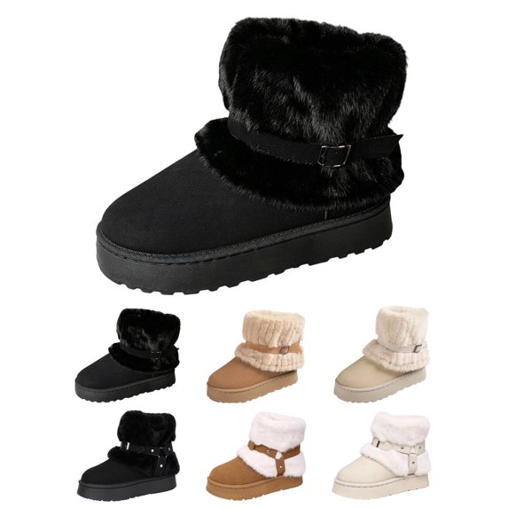 Women's Snow Boots Winter Fur Lined Ankle Boots Pull On Comfortable Walking Shoes Outdoor Cold Snowy Warm Winter Thick-Soled Boots