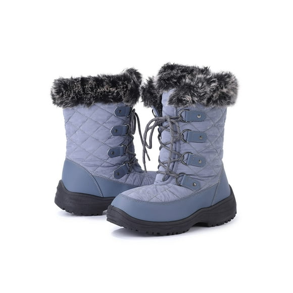 Women's Snow Shoes, Women Waterproof Mid Calf, Anti-slip Outdoor Warm Duck Boot for Winter, Grey, Size 10