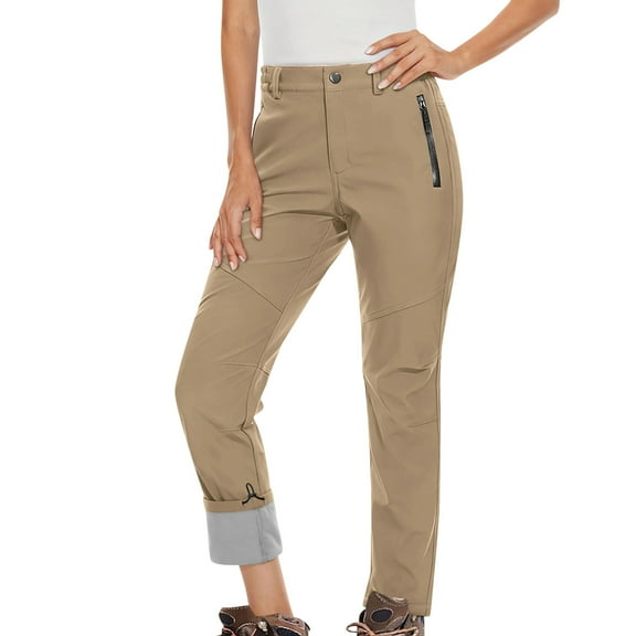 Women's Snow Ski Pants Fleece Lined Waterproof Softshell Insulated Flare for Snowboarding Hiking Winter Outdoor with Zipper Pockets