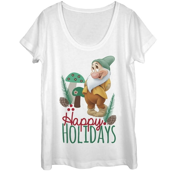 Women's Snow White and the Seven Dwarfs Christmas Bashful Scoop Neck White Large