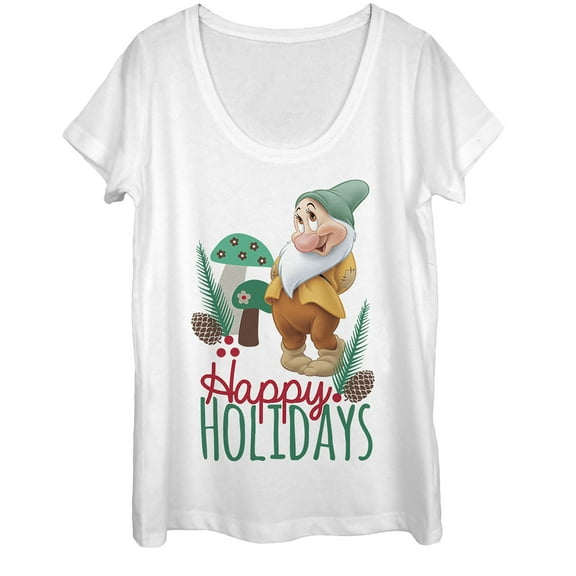 Women's Snow White and the Seven Dwarfs Christmas Bashful  Scoop Neck White Small