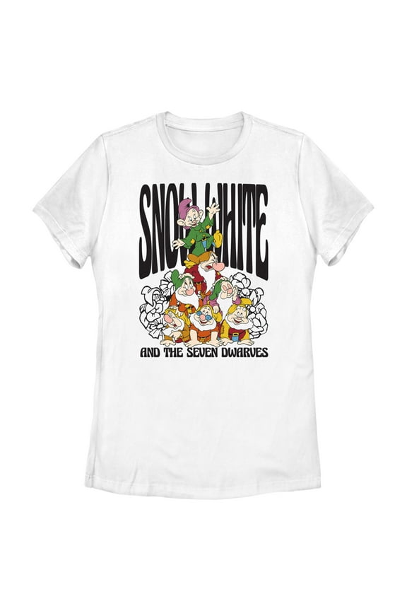 Women's Snow White and the Seven Dwarfs Dwarf Group Logo Graphic Tee White 2X Large