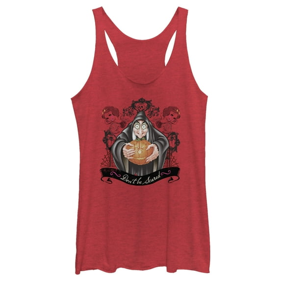 Women's Snow White and the Seven Dwarfs Evil Queen Pumpkin Racerback Tank Top Red Heather Medium