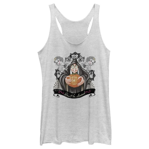 Women's Snow White and the Seven Dwarfs Evil Queen Pumpkin Racerback Tank Top White Heather Medium